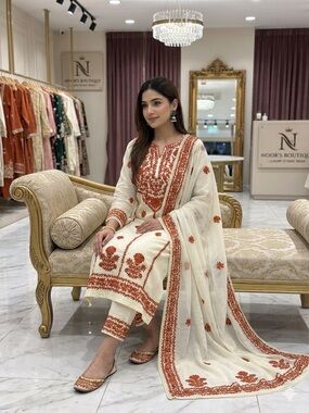 Salwar Kameez by Salwar Kameez - Ivory with Pink Embroidery